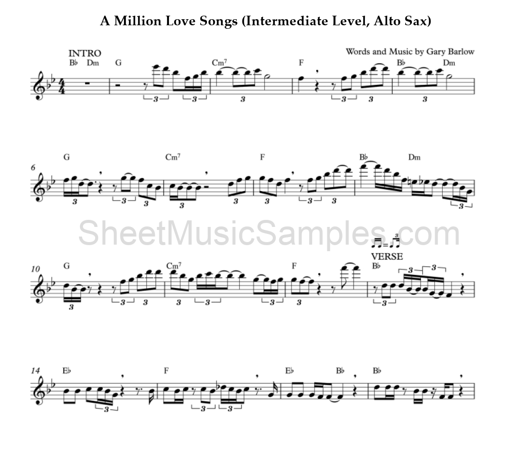 A Million Love Songs (Intermediate Level, Alto Sax)