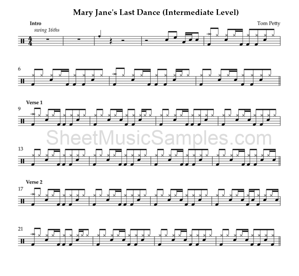 Mary Jane's Last Dance (Intermediate Level)