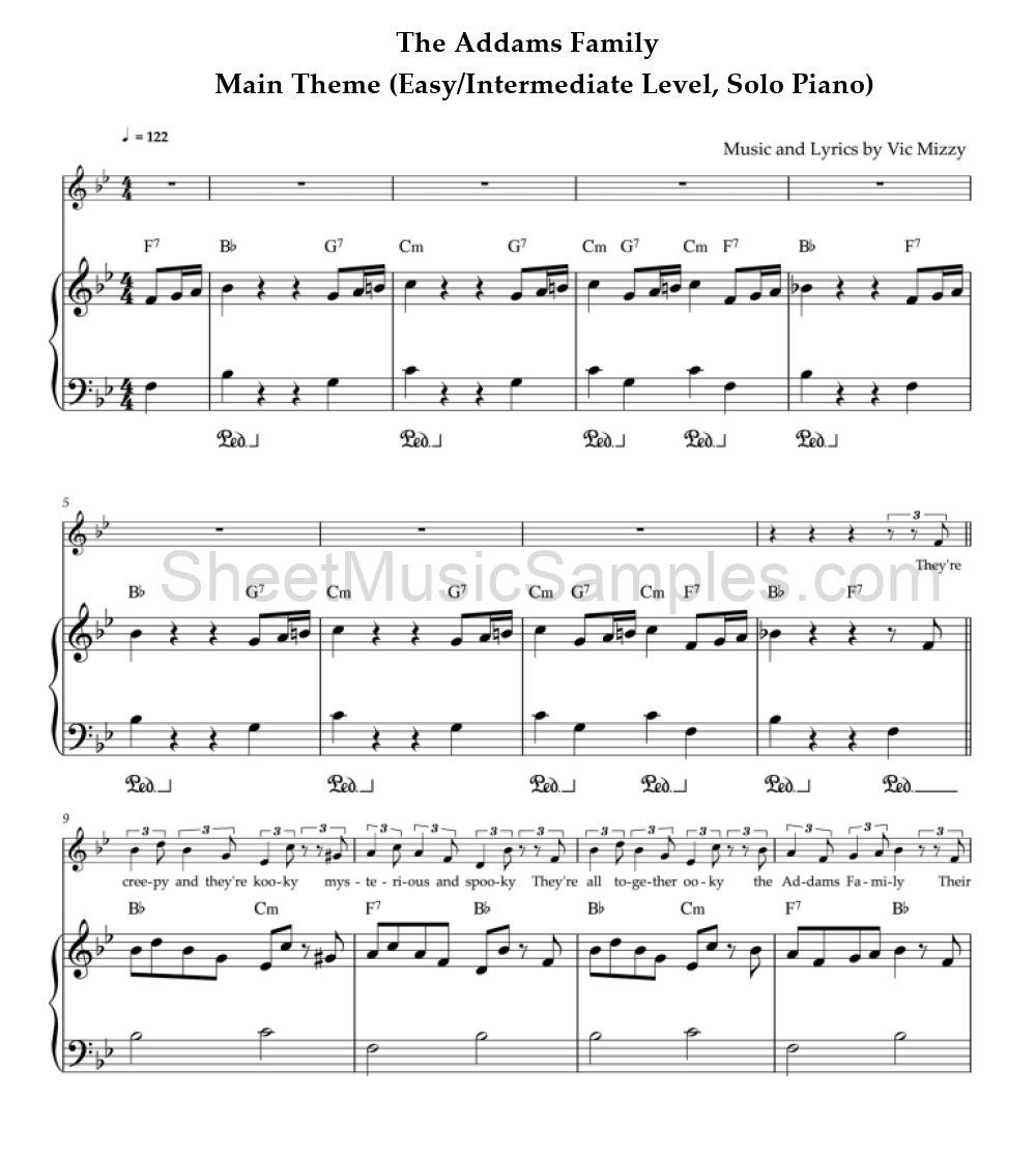 The Addams Family - Main Theme (Easy/Intermediate Level, Solo Piano)