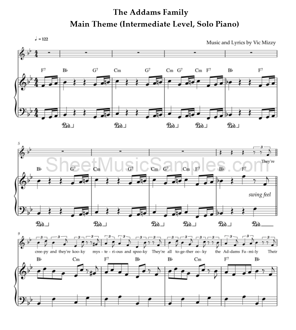 The Addams Family - Main Theme (Intermediate Level, Solo Piano)