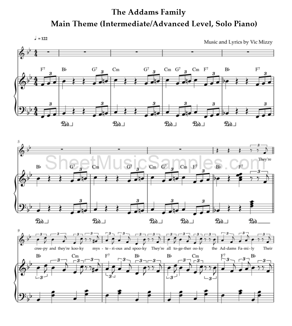 The Addams Family - Main Theme (Intermediate/Advanced Level, Solo Piano)