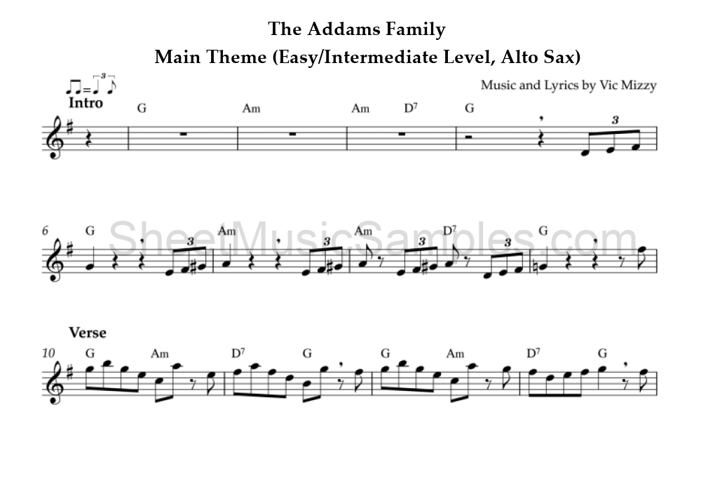 The Addams Family - Main Theme (Easy/Intermediate Level, Alto Sax)