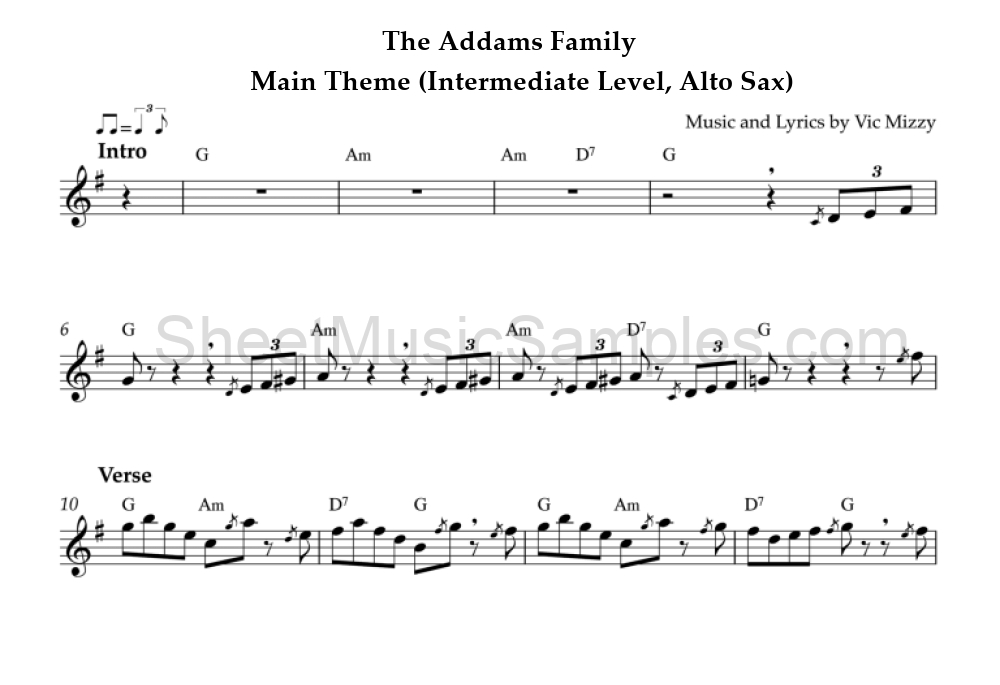 The Addams Family - Main Theme (Intermediate Level, Alto Sax)