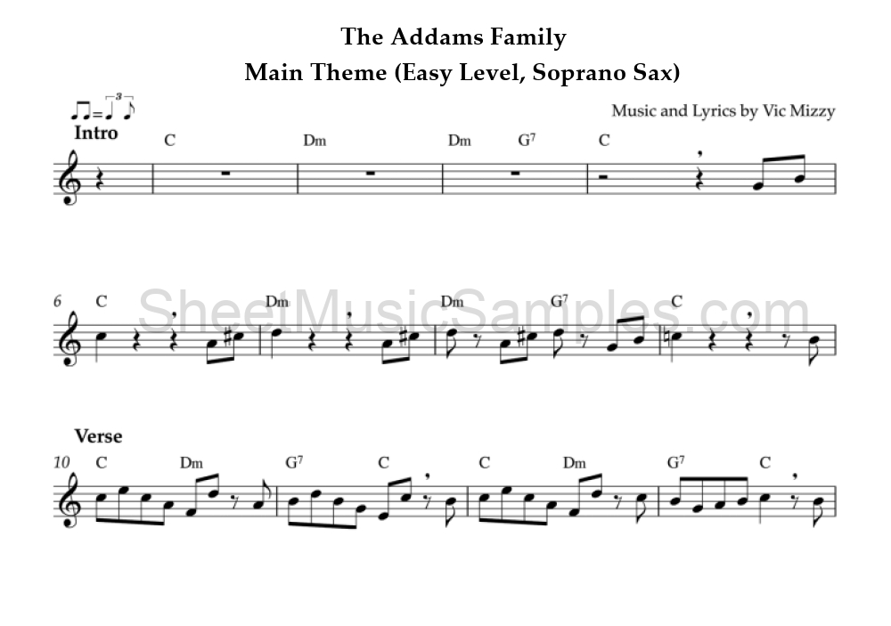 The Addams Family - Main Theme (Easy Level, Soprano Sax)