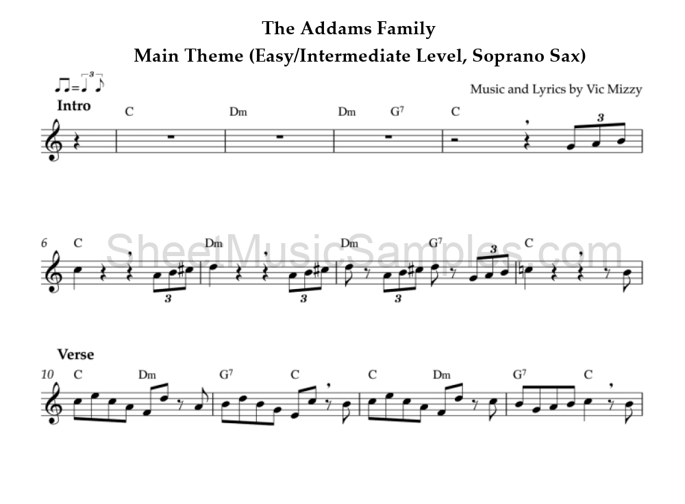 The Addams Family - Main Theme (Easy/Intermediate Level, Soprano Sax)