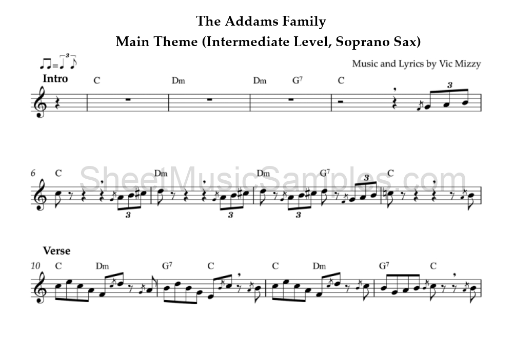 The Addams Family - Main Theme (Intermediate Level, Soprano Sax)