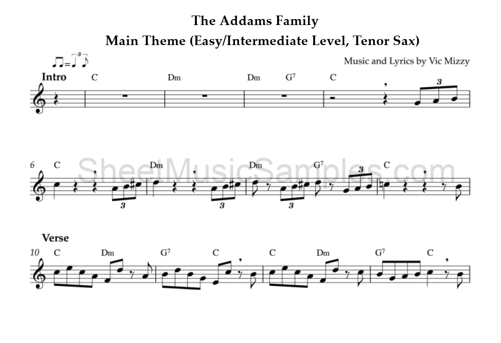 The Addams Family - Main Theme (Easy/Intermediate Level, Tenor Sax)