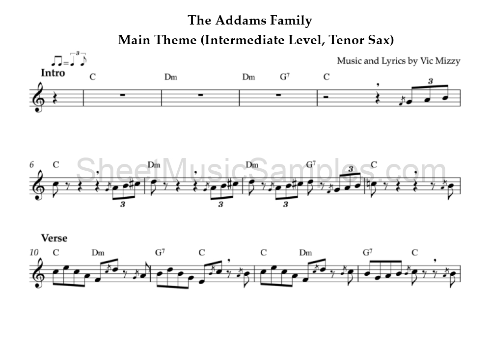 The Addams Family - Main Theme (Intermediate Level, Tenor Sax)