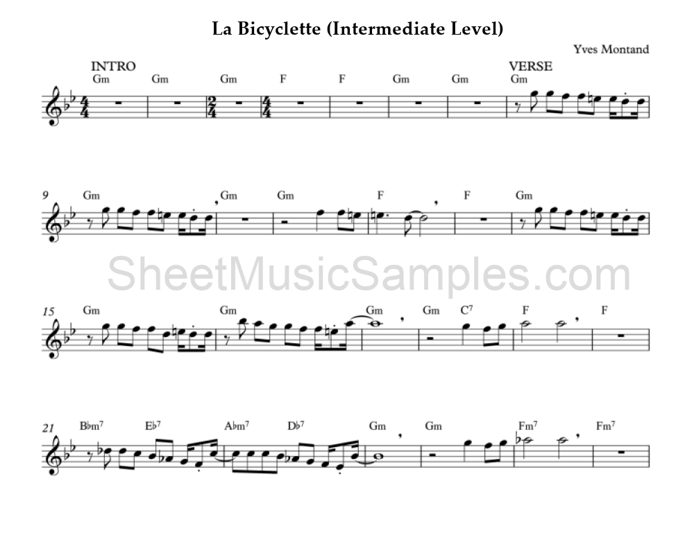 La Bicyclette (Intermediate Level)