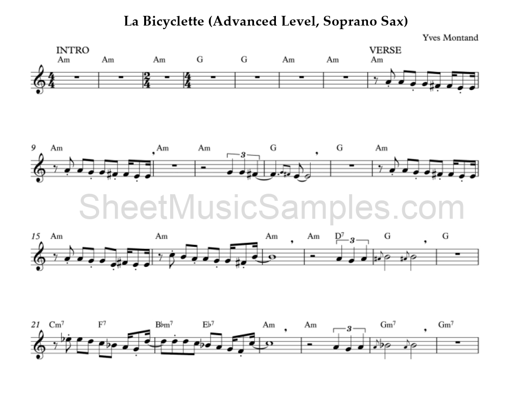 La Bicyclette (Advanced Level, Soprano Sax)