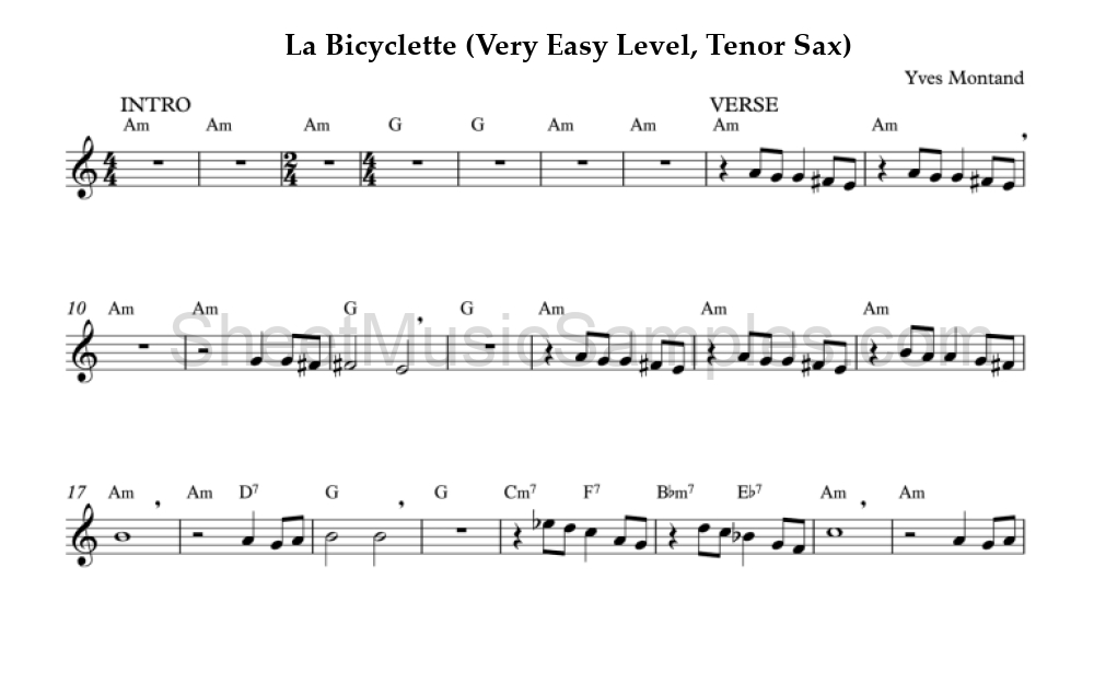 La Bicyclette (Very Easy Level, Tenor Sax)