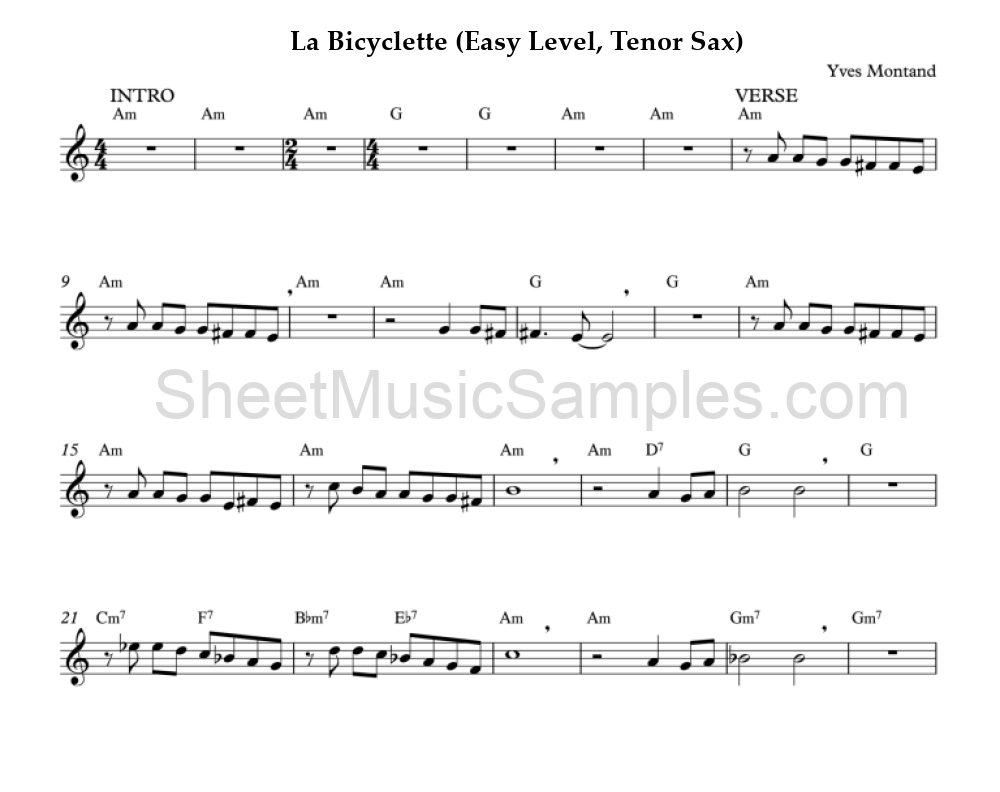 La Bicyclette (Easy Level, Tenor Sax)