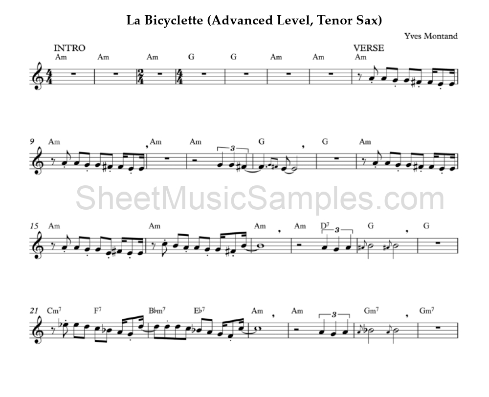 La Bicyclette (Advanced Level, Tenor Sax)