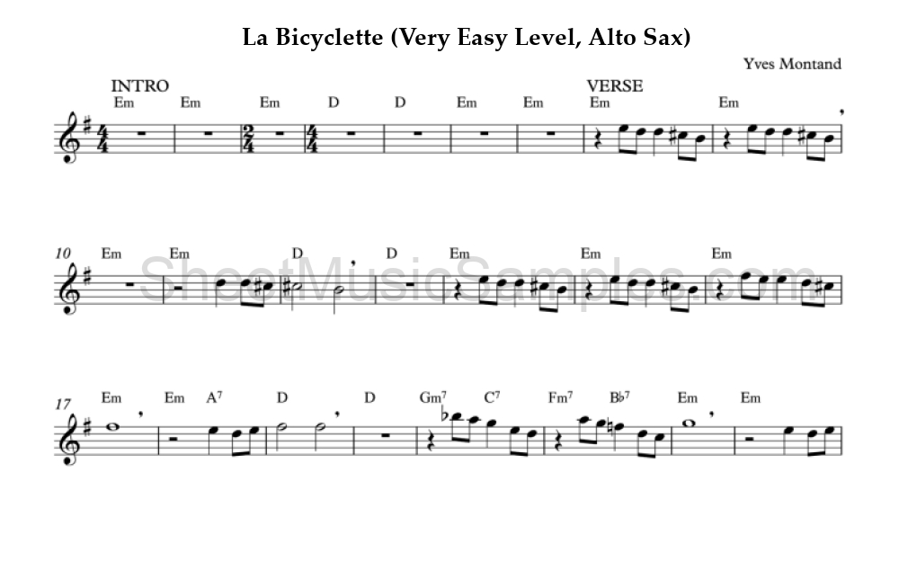 La Bicyclette (Very Easy Level, Alto Sax)