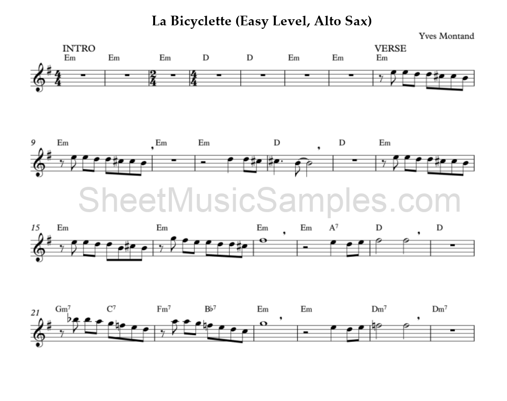 La Bicyclette (Easy Level, Alto Sax)