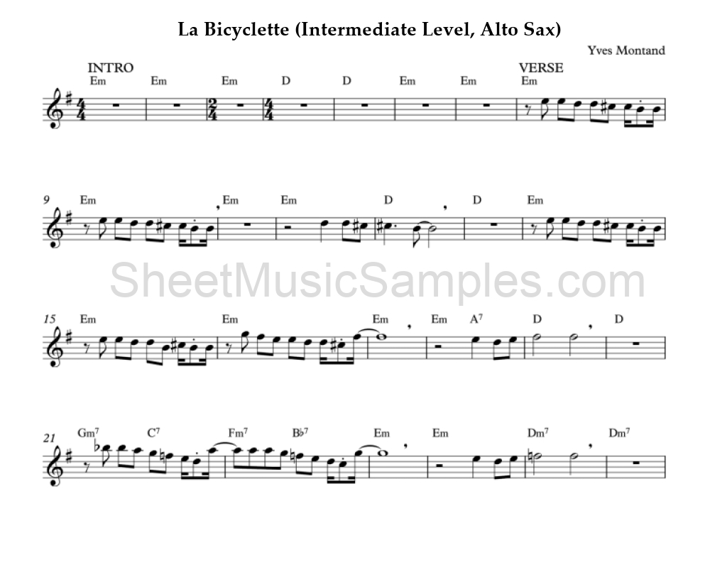 La Bicyclette (Intermediate Level, Alto Sax)