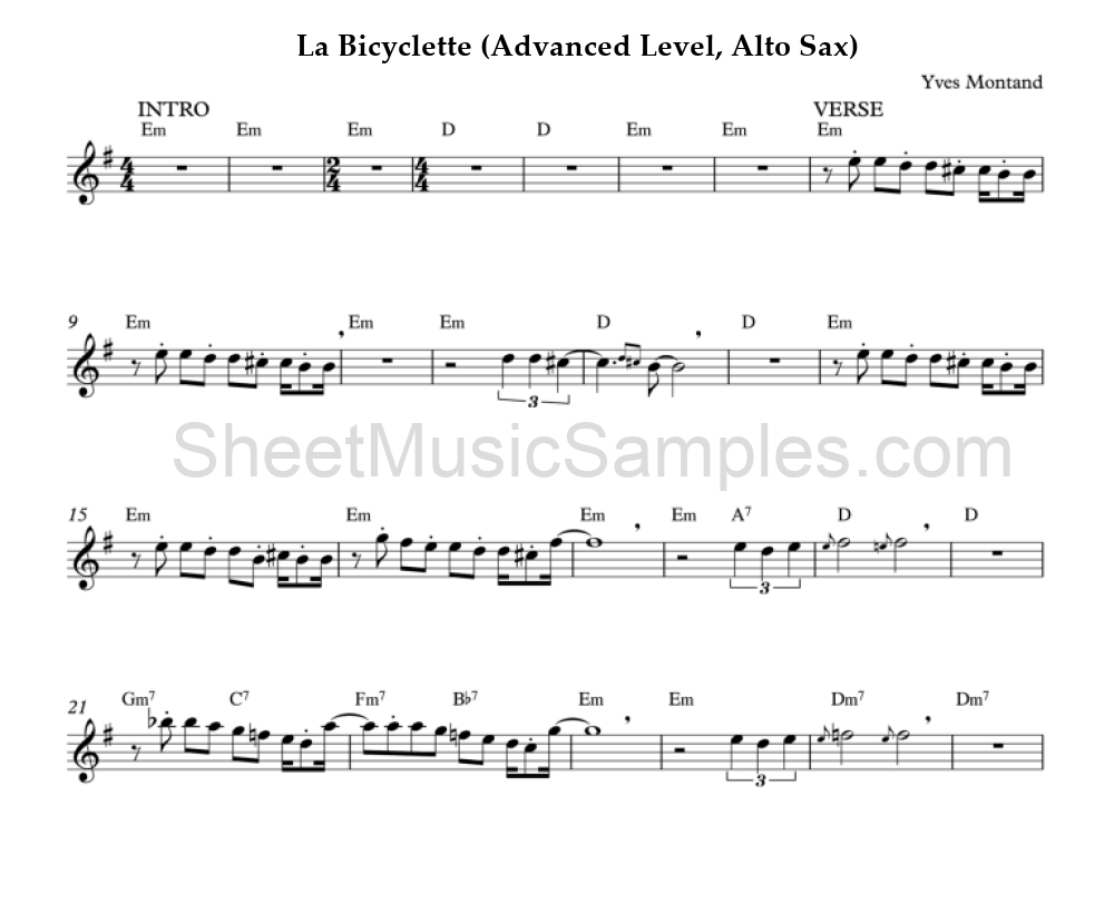 La Bicyclette (Advanced Level, Alto Sax)