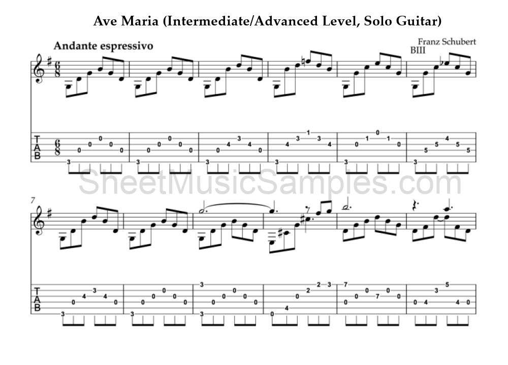 Ave Maria (Intermediate/Advanced Level, Solo Guitar)