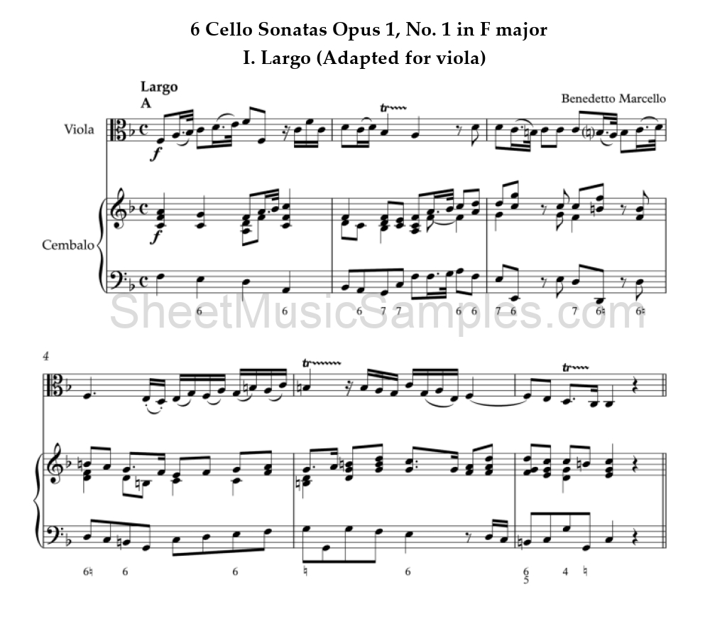 6 Cello Sonatas Opus 1, No. 1 in F major - I. Largo (Adapted for viola)