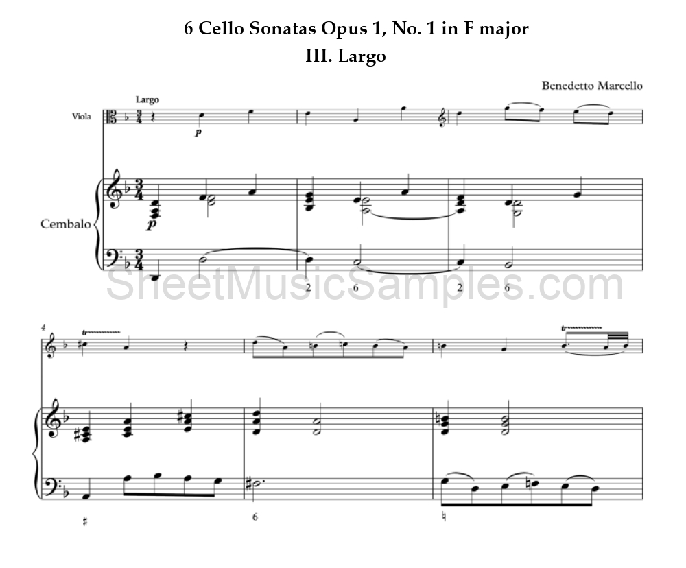 6 Cello Sonatas Opus 1, No. 1 in F major - III. Largo