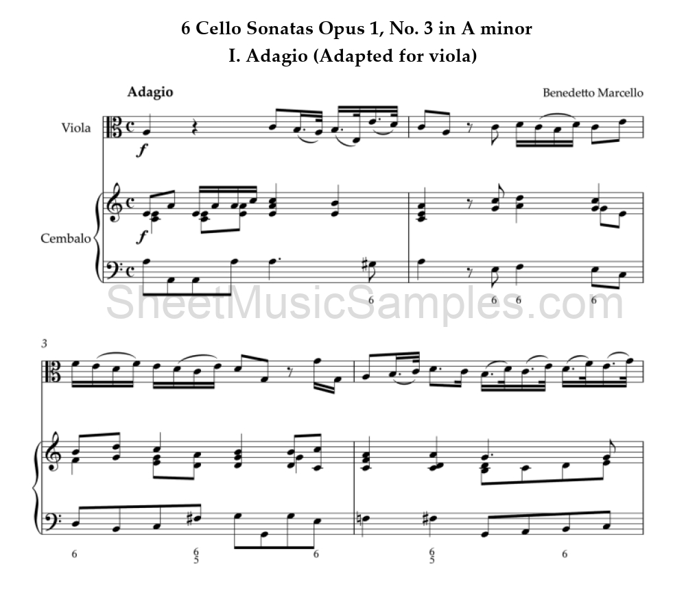 6 Cello Sonatas Opus 1, No. 3 in A minor - I. Adagio (Adapted for viola)