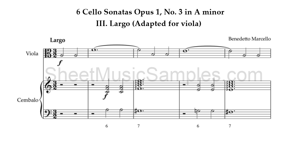 6 Cello Sonatas Opus 1, No. 3 in A minor - III. Largo (Adapted for viola)