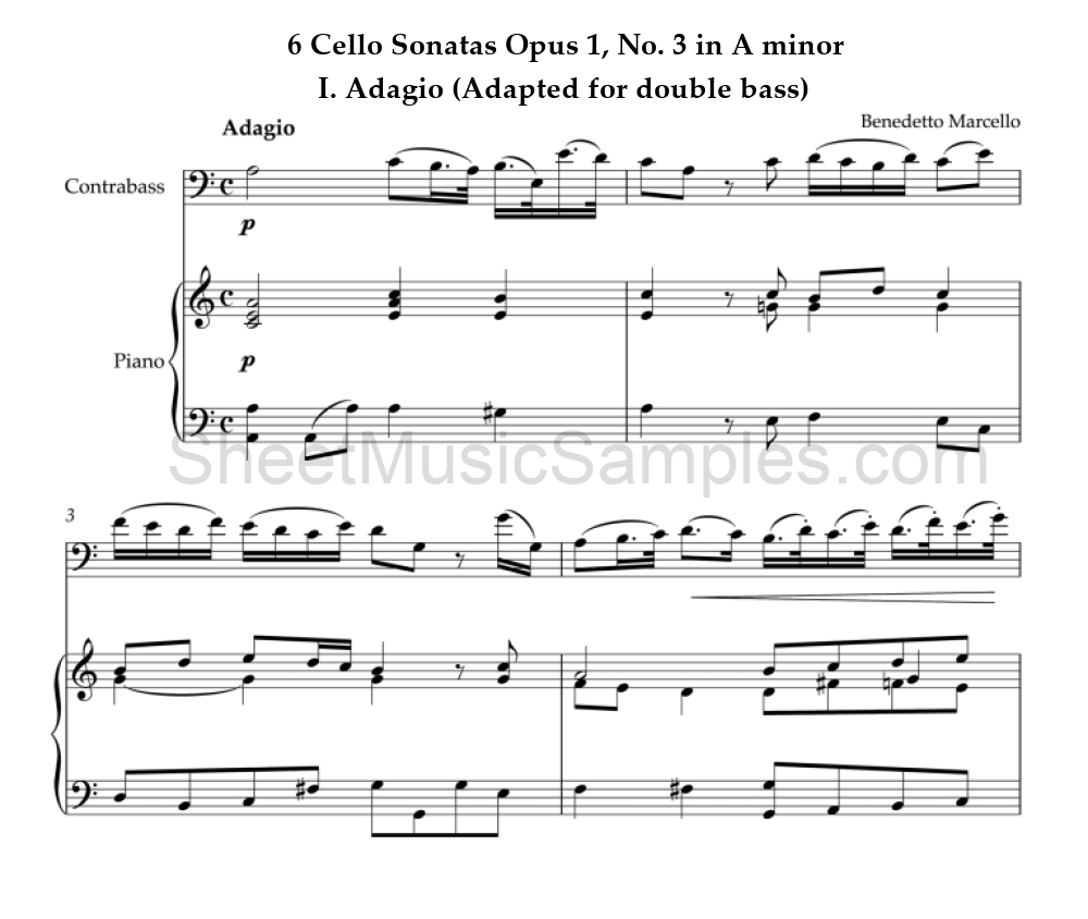 6 Cello Sonatas Opus 1, No. 3 in A minor - I. Adagio (Adapted for double bass)