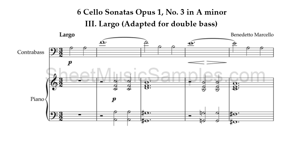 6 Cello Sonatas Opus 1, No. 3 in A minor - III. Largo (Adapted for double bass)