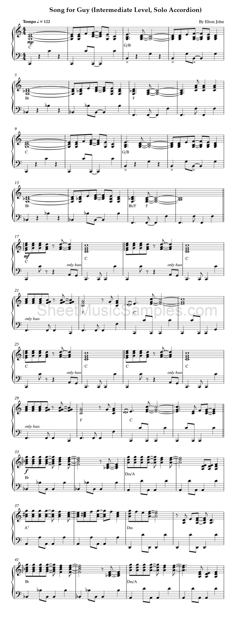 Song for Guy (Intermediate Level, Solo Accordion)