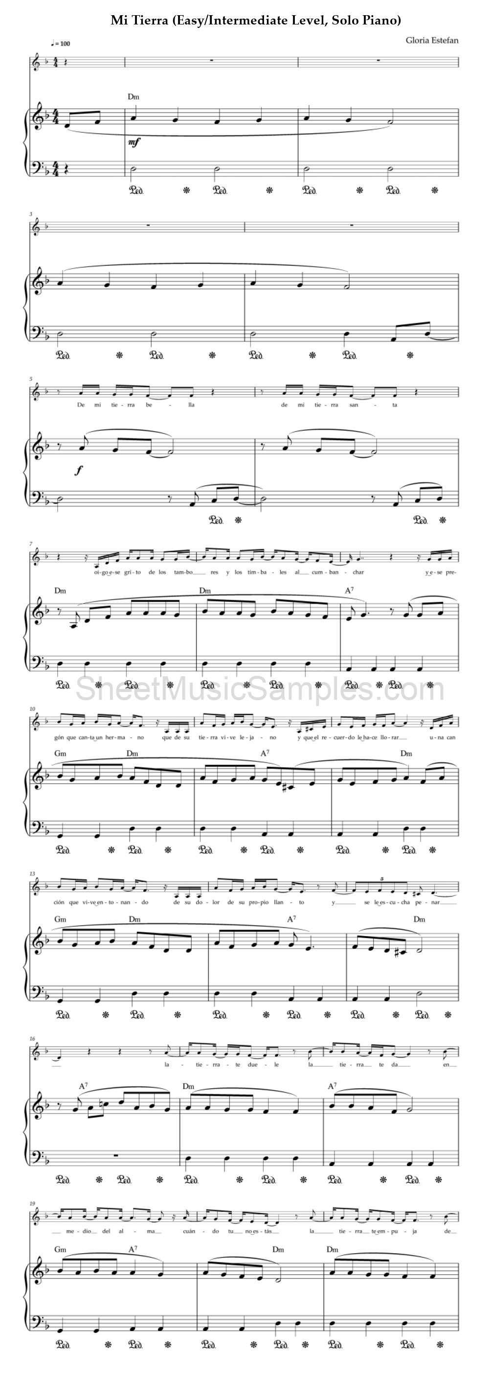 Mi Tierra (Easy/Intermediate Level, Solo Piano)