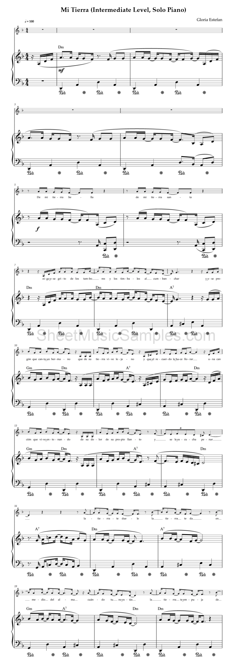 Mi Tierra (Intermediate Level, Solo Piano)