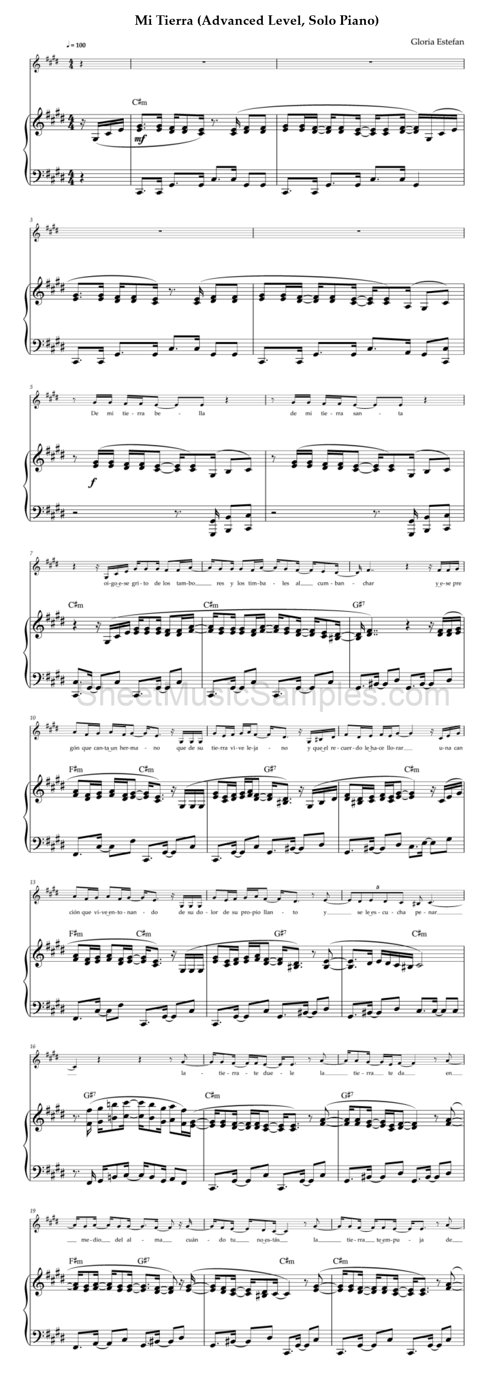 Mi Tierra (Advanced Level, Solo Piano)