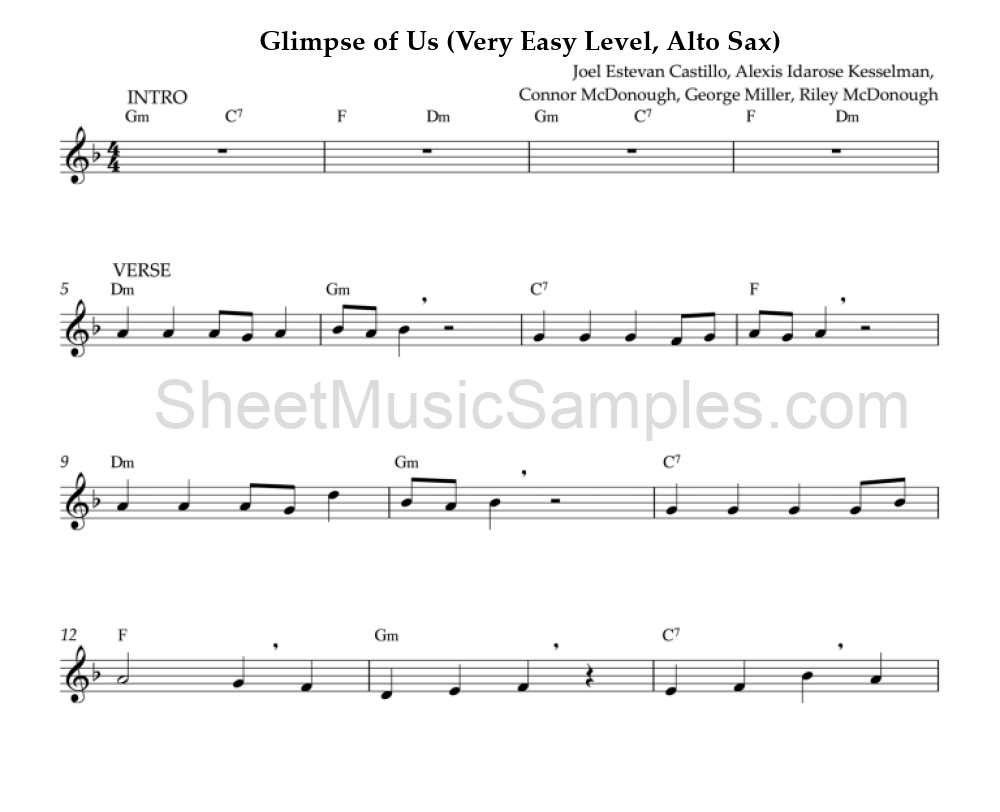 Glimpse of Us (Very Easy Level, Alto Sax)