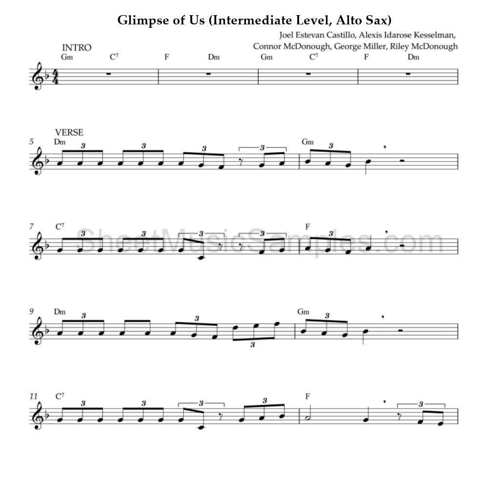 Glimpse of Us (Intermediate Level, Alto Sax)