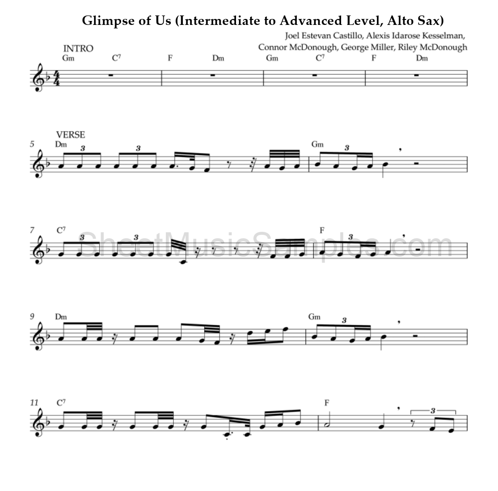 Glimpse of Us (Intermediate to Advanced Level, Alto Sax)