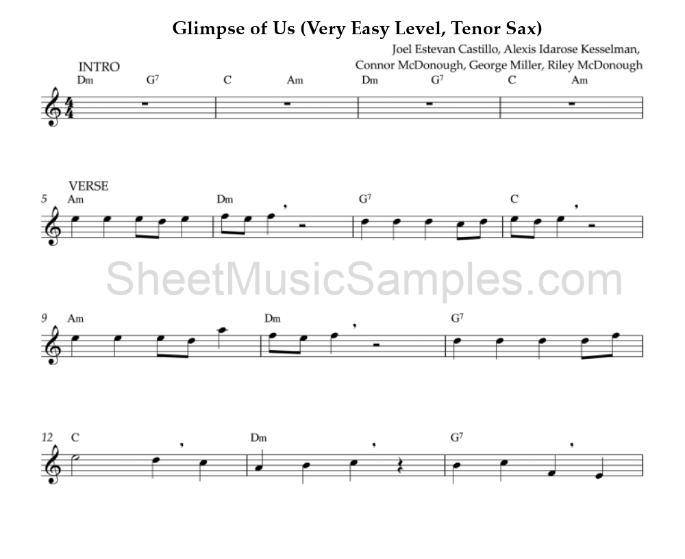 Glimpse of Us (Very Easy Level, Tenor Sax)