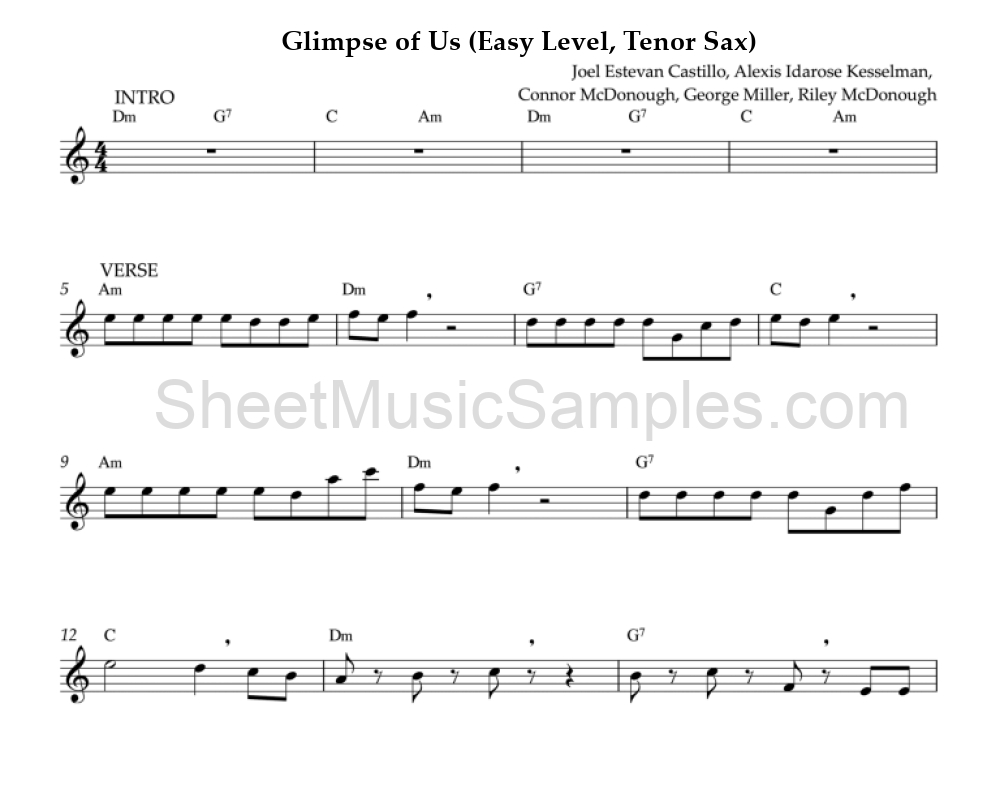 Glimpse of Us (Easy Level, Tenor Sax)