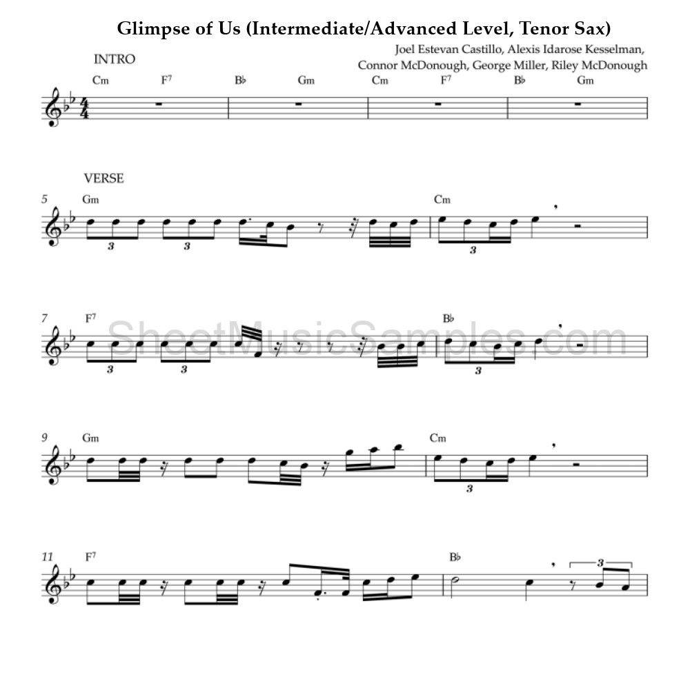 Glimpse of Us (Intermediate/Advanced Level, Tenor Sax)