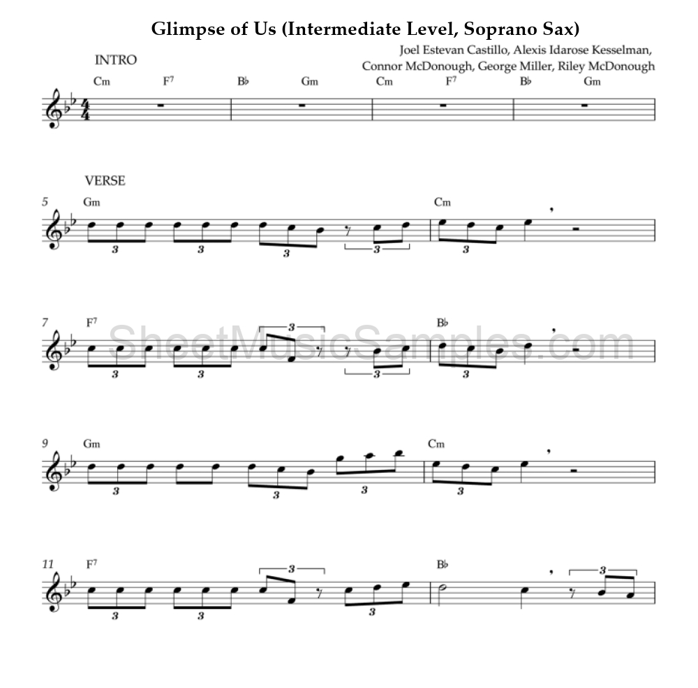 Glimpse of Us (Intermediate Level, Soprano Sax)