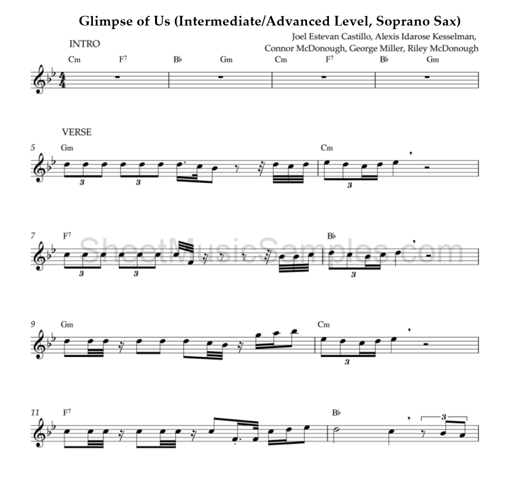 Glimpse of Us (Intermediate/Advanced Level, Soprano Sax)