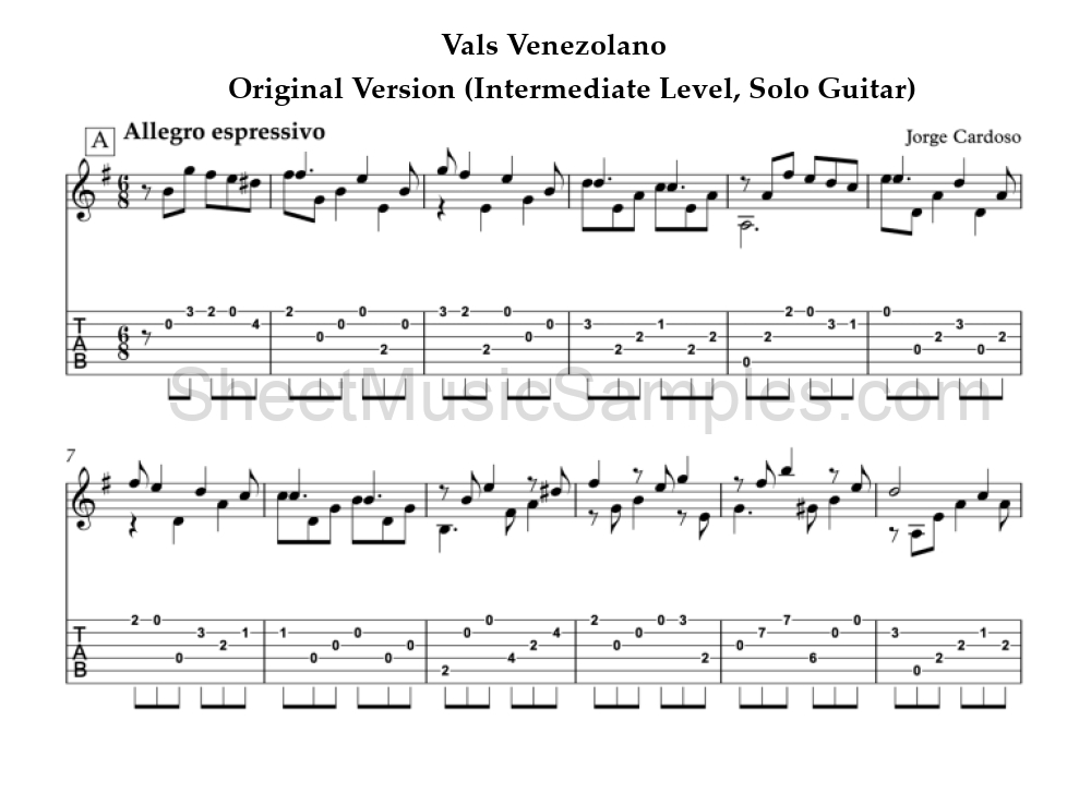 Vals Venezolano - Original Version (Intermediate Level, Solo Guitar)