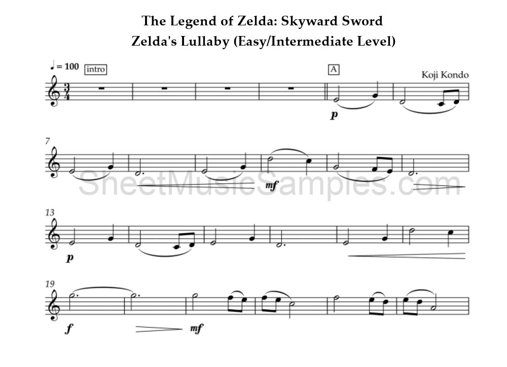 The Legend of Zelda: Skyward Sword - Zelda's Lullaby (Easy/Intermediate Level)