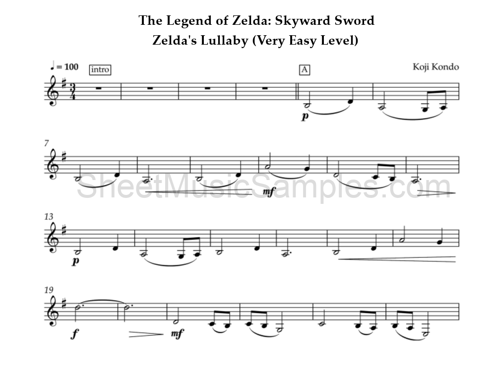 The Legend of Zelda: Skyward Sword - Zelda's Lullaby (Very Easy Level)