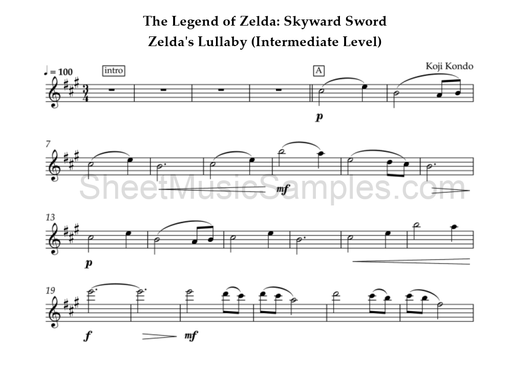 The Legend of Zelda: Skyward Sword - Zelda's Lullaby (Intermediate Level)