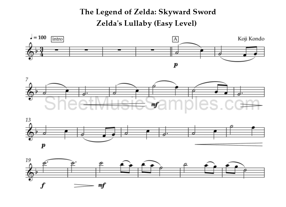 The Legend of Zelda: Skyward Sword - Zelda's Lullaby (Easy Level)