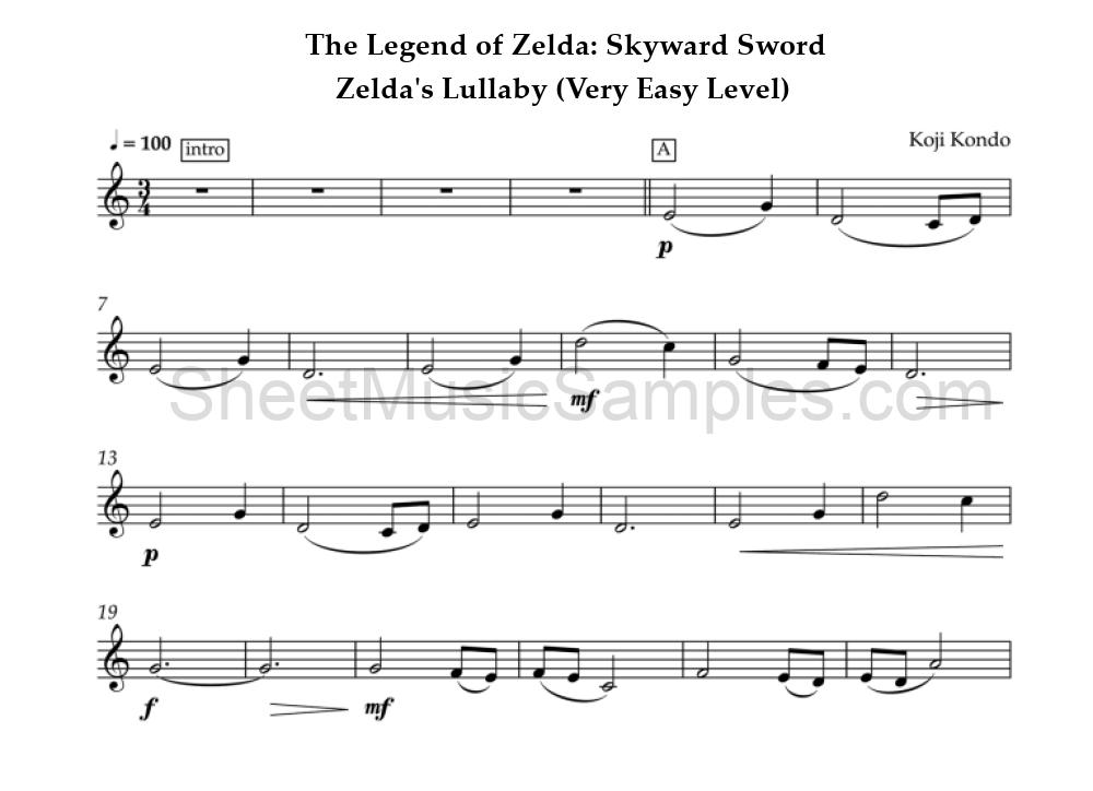 The Legend of Zelda: Skyward Sword - Zelda's Lullaby (Very Easy Level)