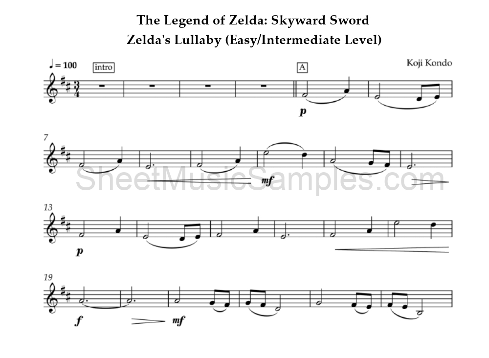 The Legend of Zelda: Skyward Sword - Zelda's Lullaby (Easy/Intermediate Level)