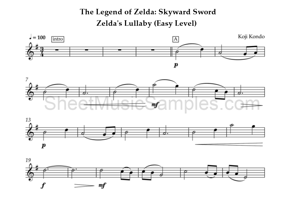 The Legend of Zelda: Skyward Sword - Zelda's Lullaby (Easy Level)