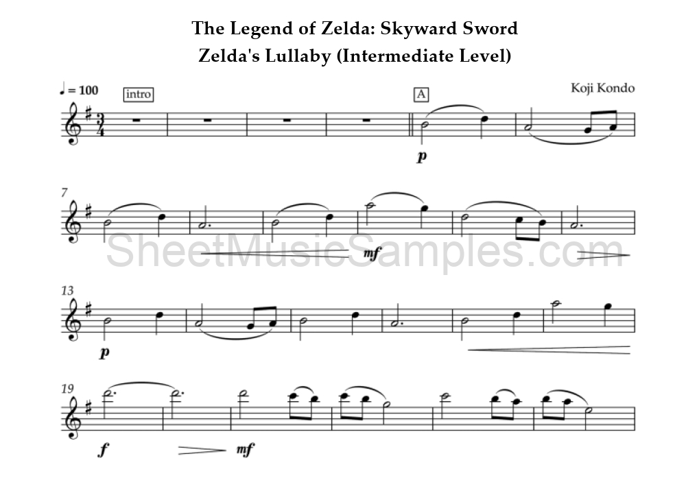 The Legend of Zelda: Skyward Sword - Zelda's Lullaby (Intermediate Level)