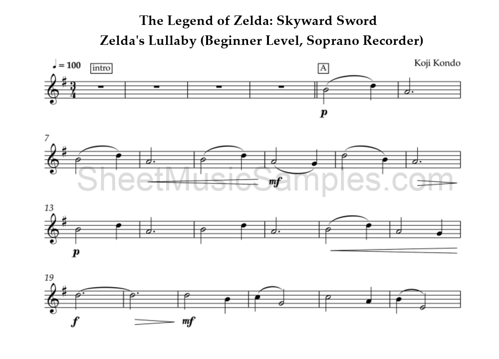 The Legend of Zelda: Skyward Sword - Zelda's Lullaby (Beginner Level, Soprano Recorder)